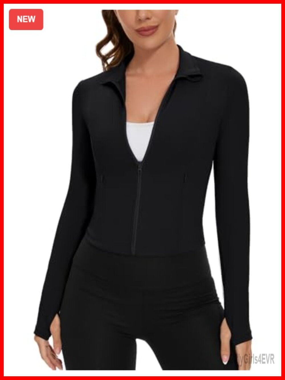 Cropped Zip Up Workout Jacket Long Sleeve High Stretch Lightweight